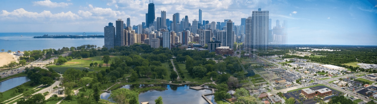 Skyline of Chicago and surrounding areas