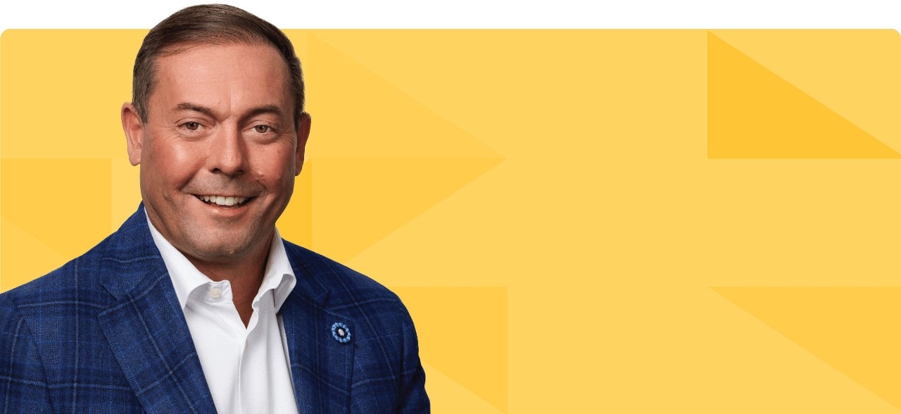 Chris Turner's headshot left-aligned on a gold tessellated background