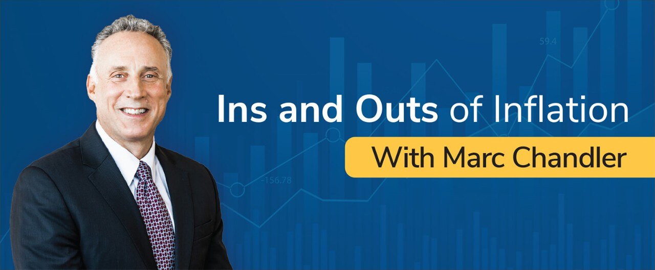 Portrait of Marc Chandler over blue background with text overlay “Ins and Outs of Inflation With Marc Chandler”
