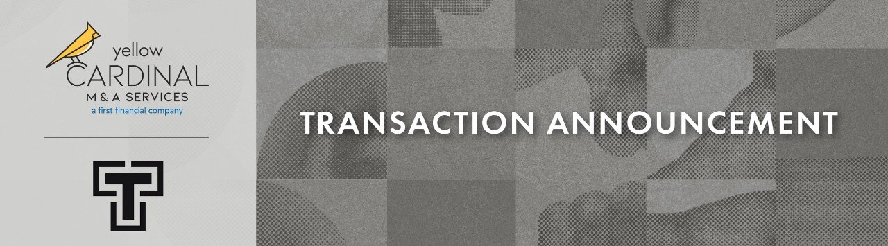 Yellow Cardinal Merger and Acquisitions Services logo with black and gray images of an ear, hand, nose and the words "Transaction Announcement"