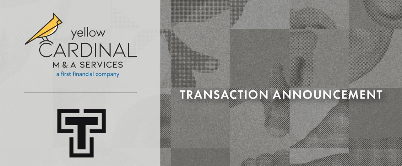 Yellow Cardinal Merger and Acquisitions Services logo with black and gray images of an ear, hand, nose and the words "Transaction Announcement"