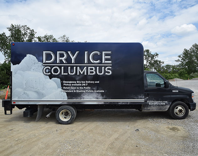 Delivery van with Dry Ice Columbus branding