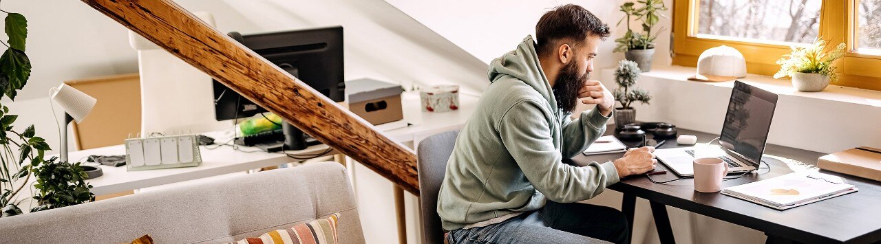 Man working on start-up business at home office