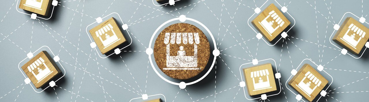 Franchise concept with tiles forming network