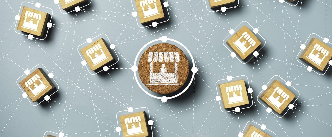 Franchise concept with tiles forming network