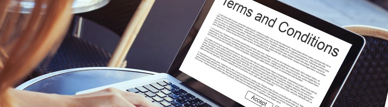 Woman reviewing terms and conditions on laptop