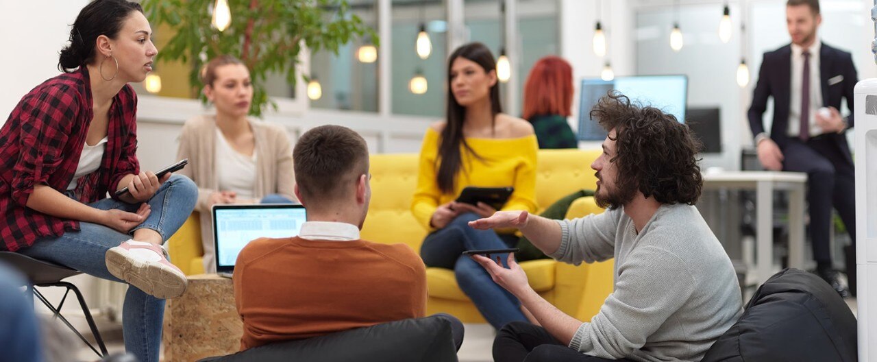 Staff meeting at start-up company