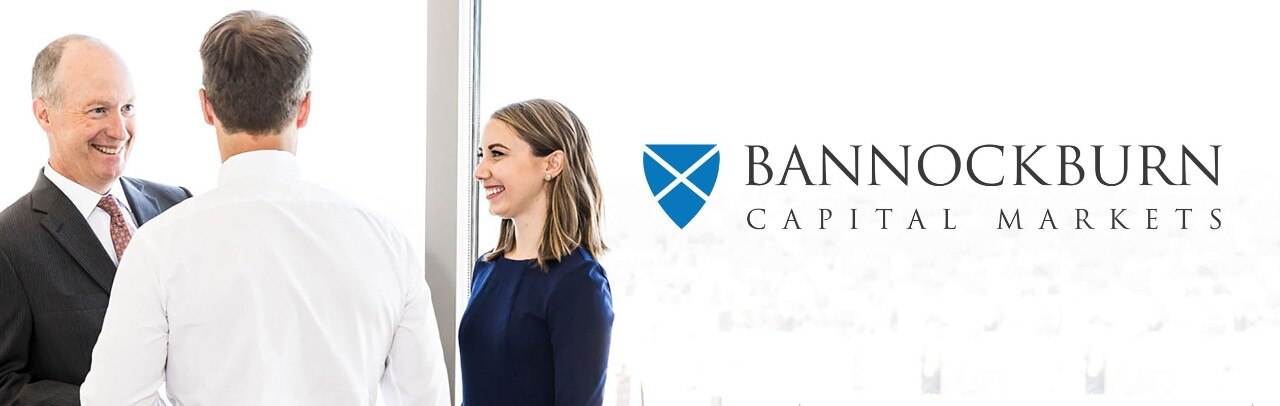 Bannockburn Capital Markets logo overlaid on an image of businesspeople conversing in an office