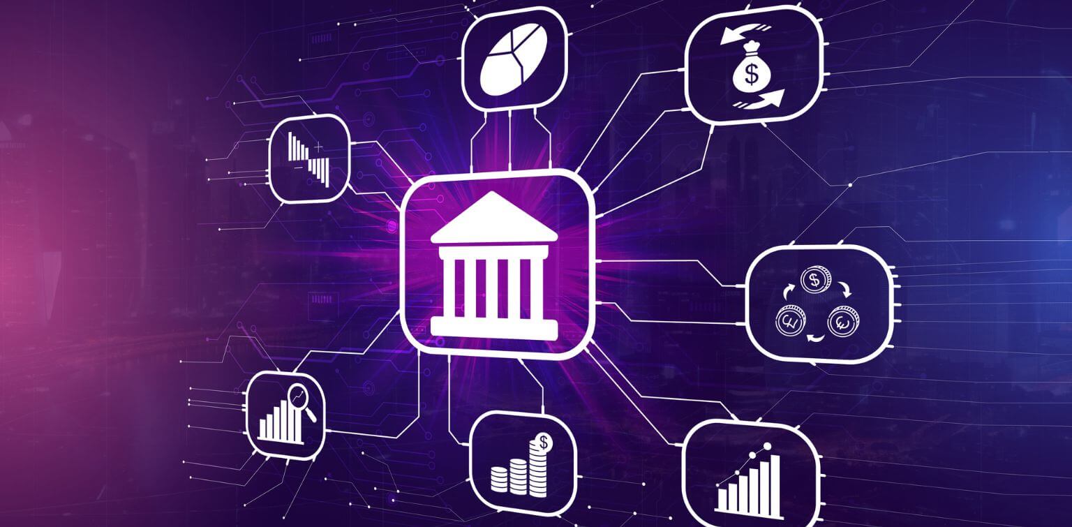 Graphic of interconnected finance icons