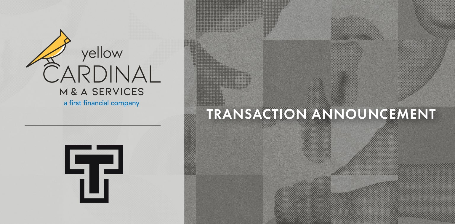 Yellow Cardinal Merger and Acquisitions Services logo with black and gray images of an ear, hand, nose and the words "Transaction Announcement"