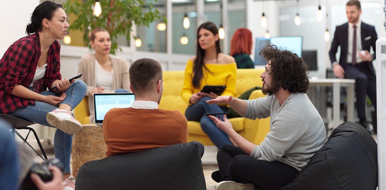 Staff meeting at start-up company