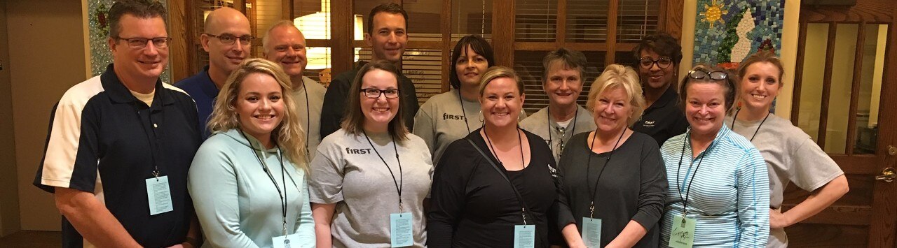 Group of First Financial Bank associates volunteering at Coburn Place