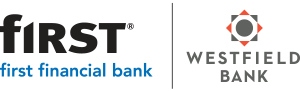 First Financial Bank logo and Westfield Bank logo separated by a line