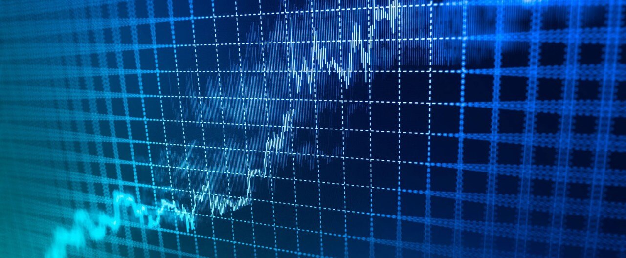 Digital screen displaying upward-trending statistical data