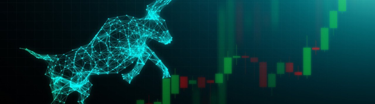 Digital illustration of a bull market