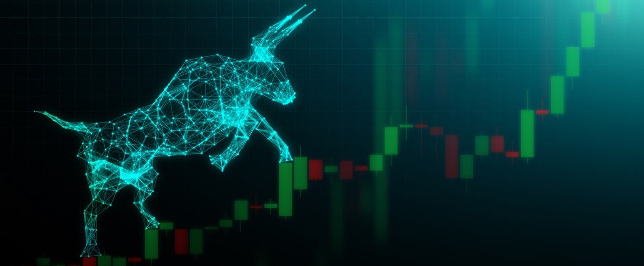 Digital illustration of a bull market