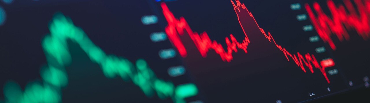 Digital screen displaying tumultuous stock data